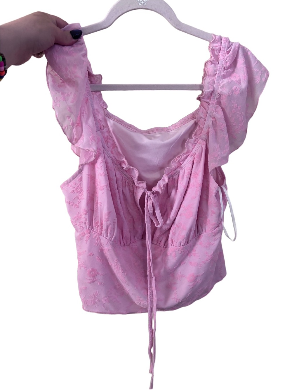 Pink Babydoll Ruffle Tie-Front Tank Top